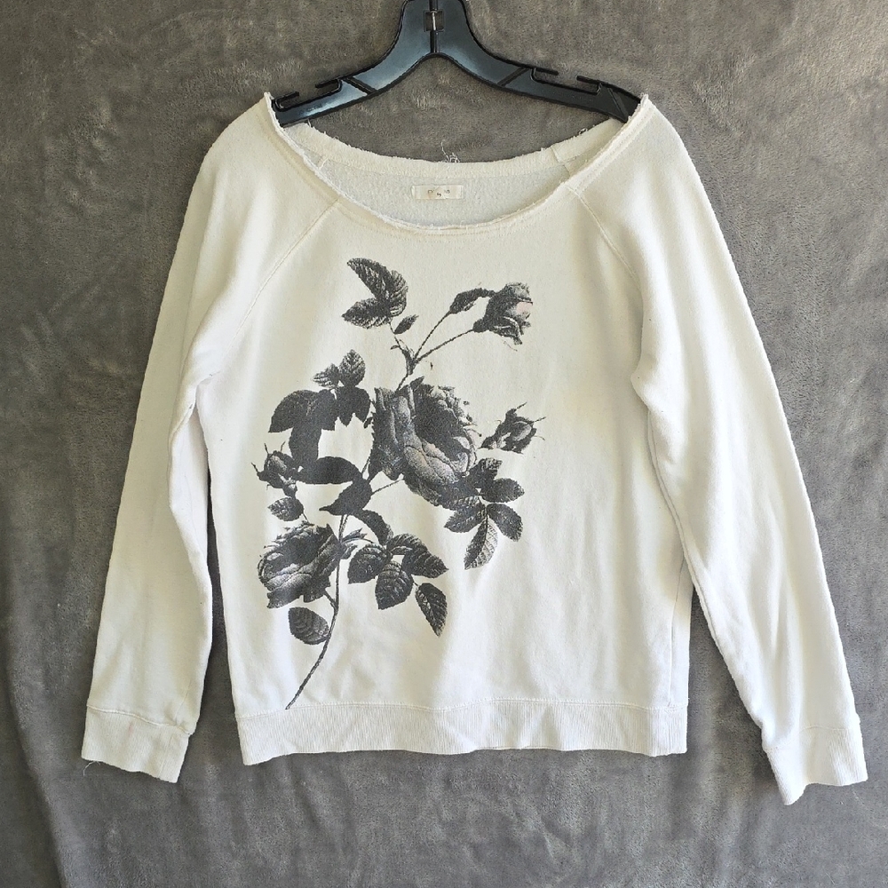 Maurices White Sweatshirt with Black Floral Pattern